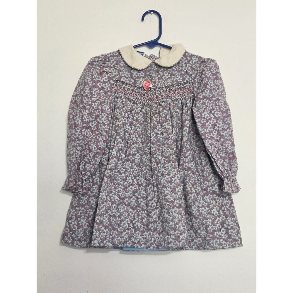 Vintage Polly Flinders Floral Smocked Dress Size Toddler 2T Cottagecore